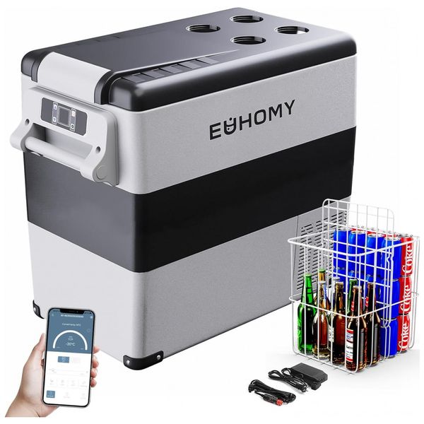 Euhomy Cooler, Geladeira Elétrica Automotiva 55L Portátil, 12V DC 110V AC