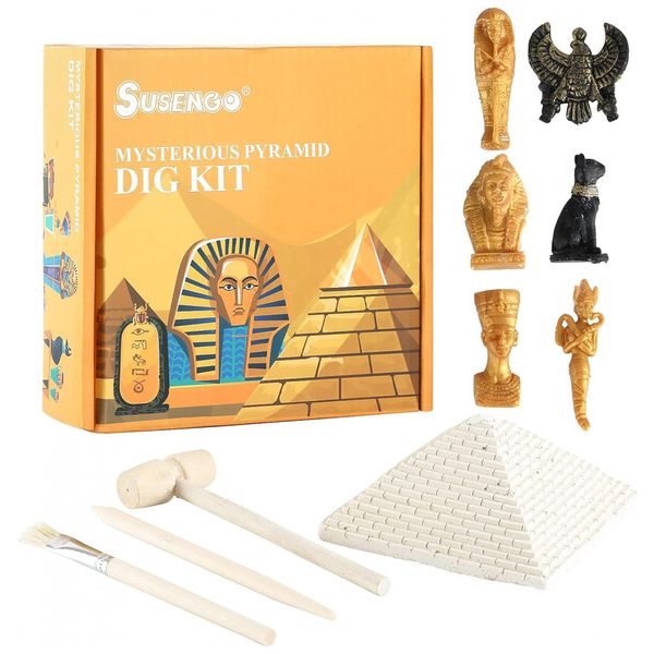 Kit de Arqueologia e Escavação Versão Fosséis ne Pirâmide, 6 Fosséis Reais, SUSENGO Unisex, Amarelo