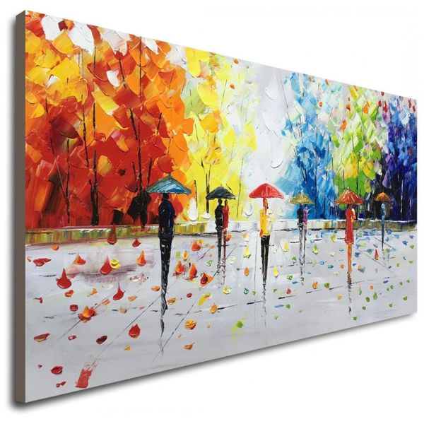 Quadro Decorativo Pintado à Mão Abstrata Chuva Colorida 121 x, WINPEAK ART, Azul