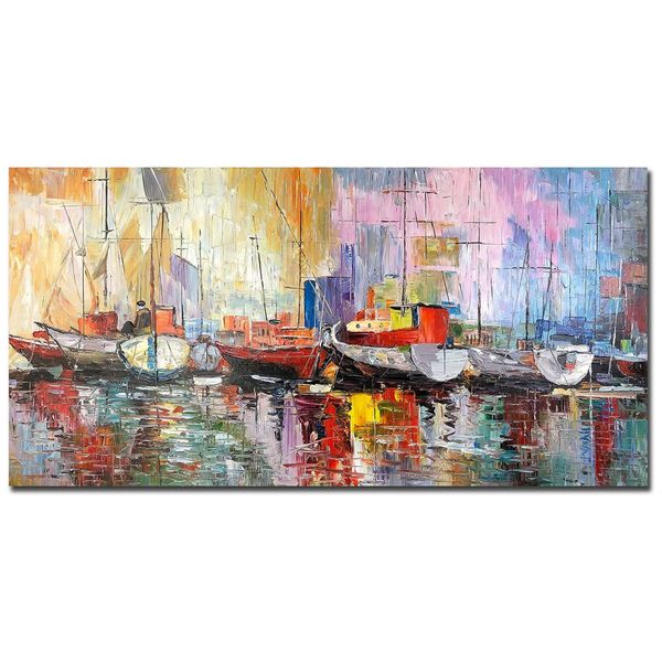 Art Quadro Decorativo Veleiro Colorido Pintado à Mão 60 x, BOUVY, Amarelo