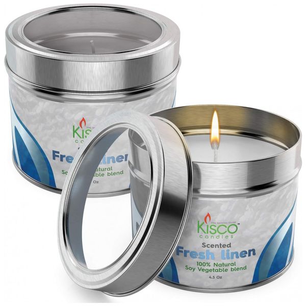 Vela Aromática de Cera de Soja Fragrância de Linho Fresco, 2 Un 133mL, KISCO CANDLES.