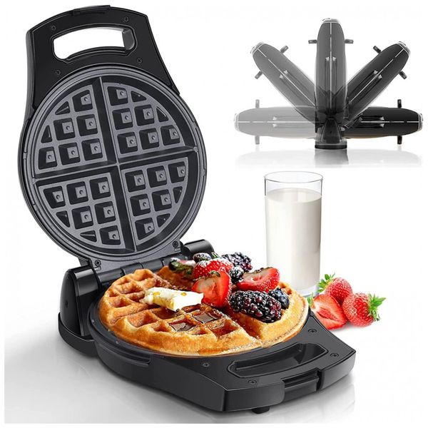 Aigostar Máquina de Waffle Antiaderente, Aço Inoxidável, 110V, 900W, Preta