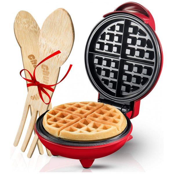 Máquina de Waffle Antiaderente, Aço Inoxidável, 550W, 110v, BURGESS BROTHERS BBQ BURGERS COMMITTED TO SERVICE, Vermelho