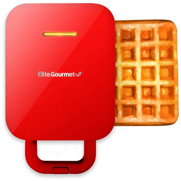 Máquina de Waffle Antiaderente, Aço Inoxidável, 1000W, 110v, ELITE GOURMET EWM1500R, Vermelho