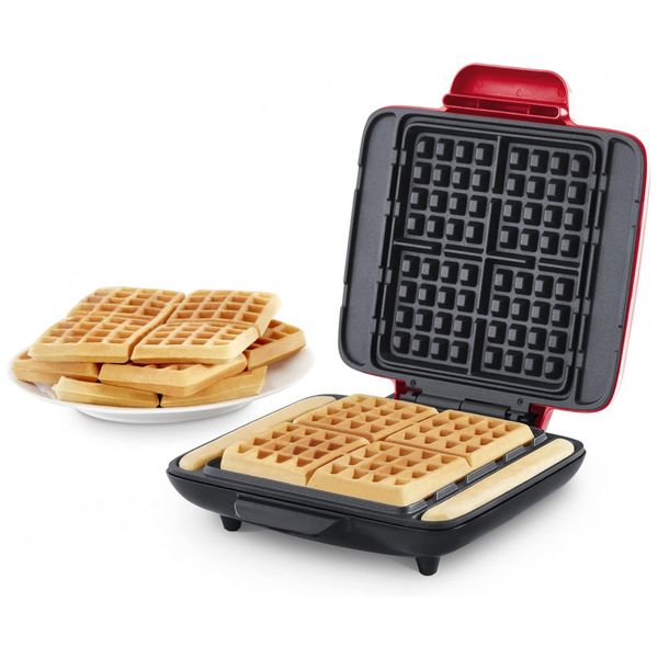 Deluxe Máquina de Waffle Antiaderente, Aço Inoxidável, 1200W, 110v, DASH DNMWM455RD, Vermelho