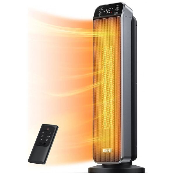 Aquecedor de Cerâmica Elétrico Portátil, 3 Configurações e Controle Remoto,1500W, 110v, DREO DR HSH001, Preto e Prata