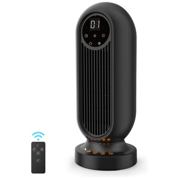 Aquecedor de Cerâmica Elétrico Portátil com Luz de Chama LED e Temporizador 12H, 1500W, 110v, INFRAY DH QN15, Preto