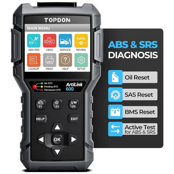 Scanner Automotivo Profissional AL600 com Diagnóstico Profissional OBD2, 12V, TT TOPDON, Preto