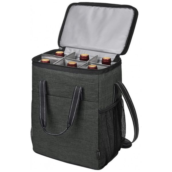Tirrina Bolsa Térmica Para Transporte de Vinhos até 6 Garrafas, Preta