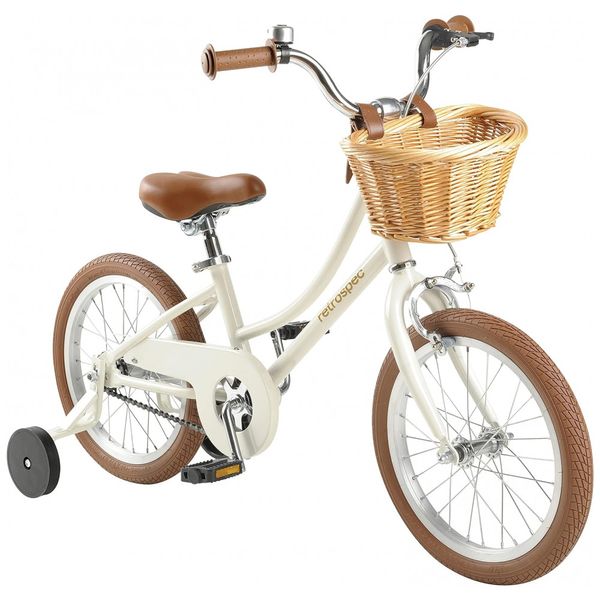 Retrospec Bicicleta Infantil Retrô com Rodas de Treinamento, Cesta e Sino, 4 a 6 anos, Branco