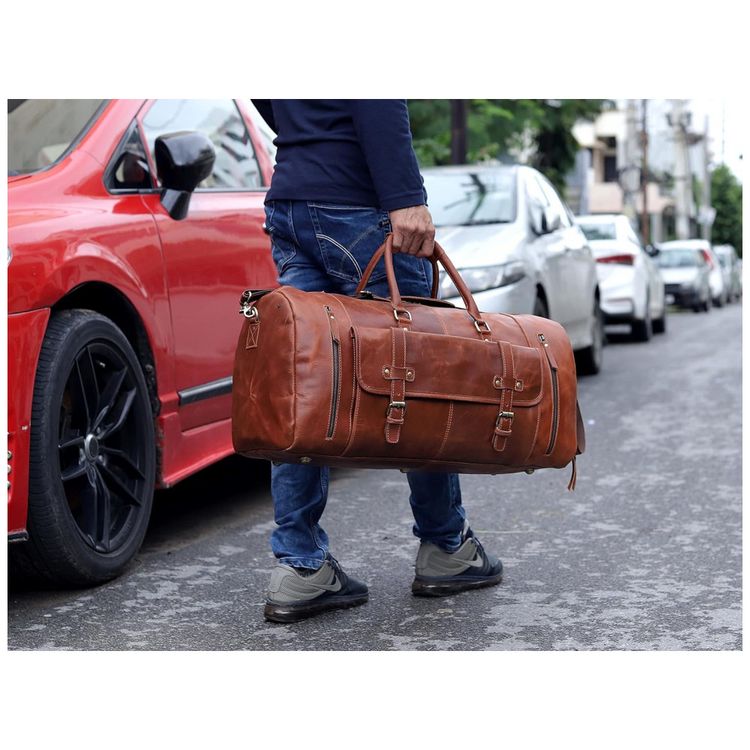C-Cuero-Bolsa-de-Viagem-Masculina-Classica-de-Couro--Marrom-foto-1