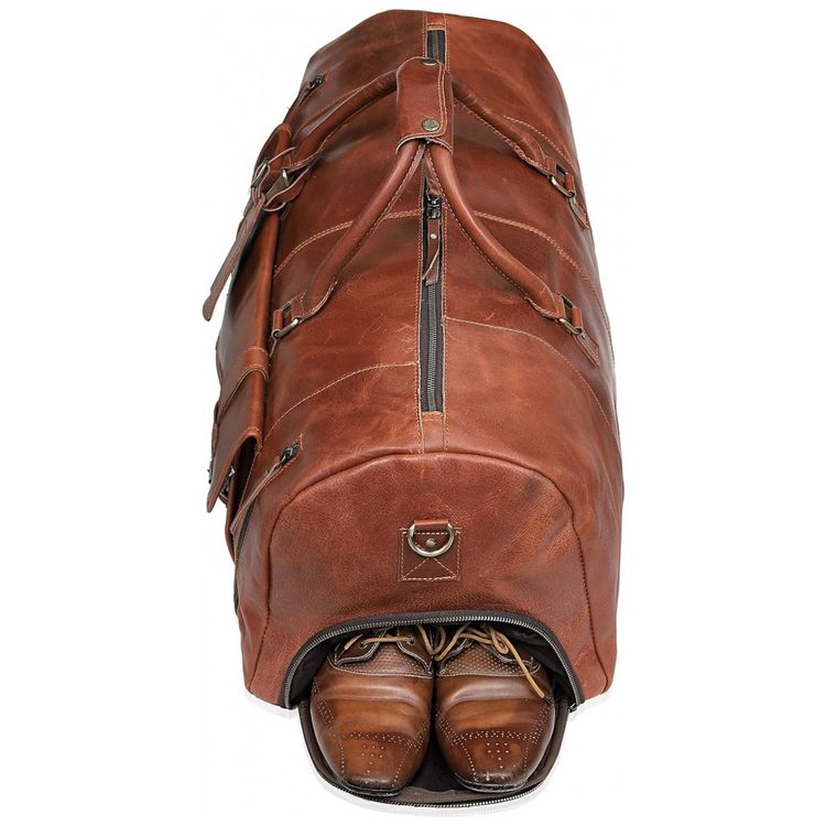 C-Cuero-Bolsa-de-Viagem-Masculina-Classica-de-Couro--Marrom-foto-2