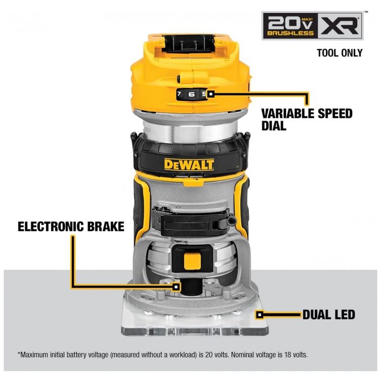 Roteador-sem-Fio-e-Escova-20V-DEWALT-DCW600B-Amarelo-foto-1