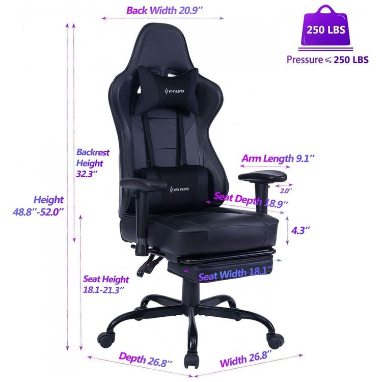VON-RACER-Cadeira-Gamer-Ergonomica-Ajustavel-com-Apoio-para-foto-3