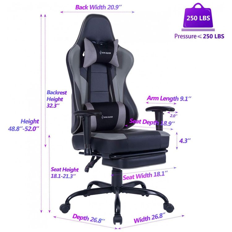 VON-RACER-Cadeira-Gamer-Ergonomica-Ajustavel-com-Apoio-para-foto-2