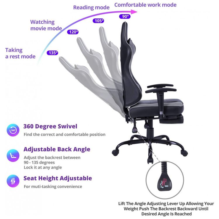VON-RACER-Cadeira-Gamer-Ergonomica-Ajustavel-com-Apoio-para-foto-3