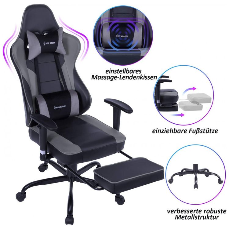 VON-RACER-Cadeira-Gamer-Ergonomica-Ajustavel-com-Apoio-para-foto-4
