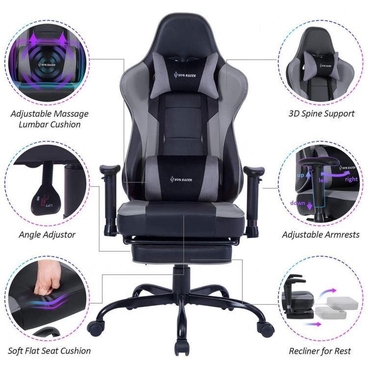 VON-RACER-Cadeira-Gamer-Ergonomica-Ajustavel-com-Apoio-para-foto-5