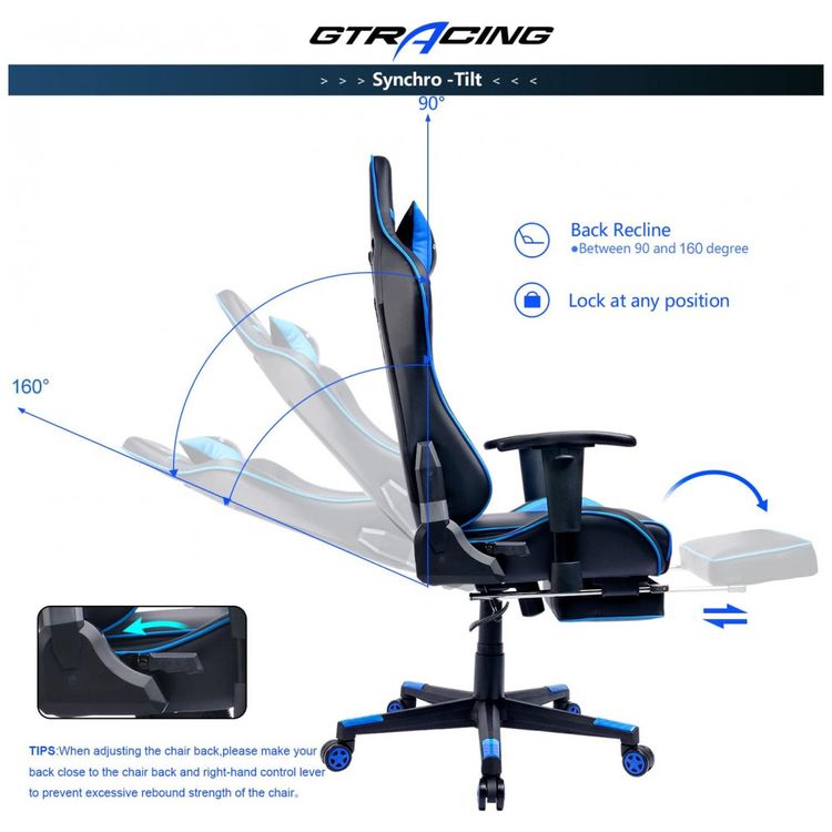 GTRACING-Cadeira-Gamer-Ergonomica-Ajustavel-com-Apoio-para-foto-4