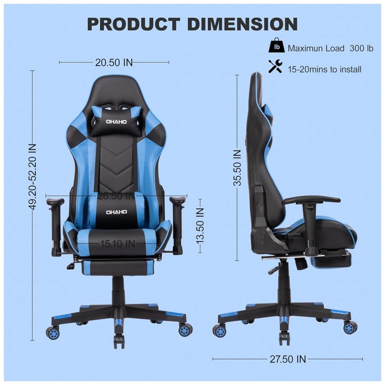Cadeira-Gamer-Ergonomica-Ajustavel-com-Apoio-para-os-Pes-foto-1