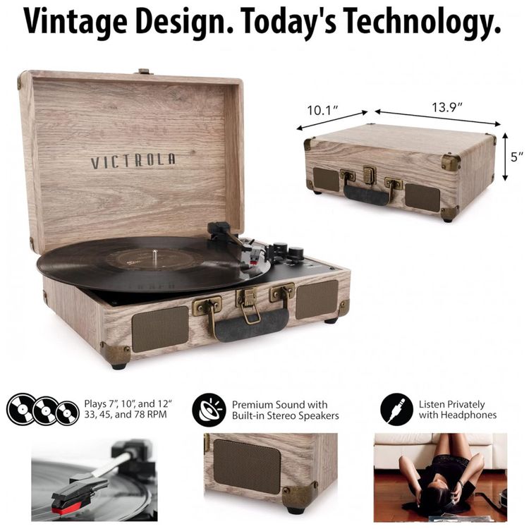 Vitrola-Toca-Discos-3-Velocidades-sem-fio-com-USB-45-RPM-foto-3