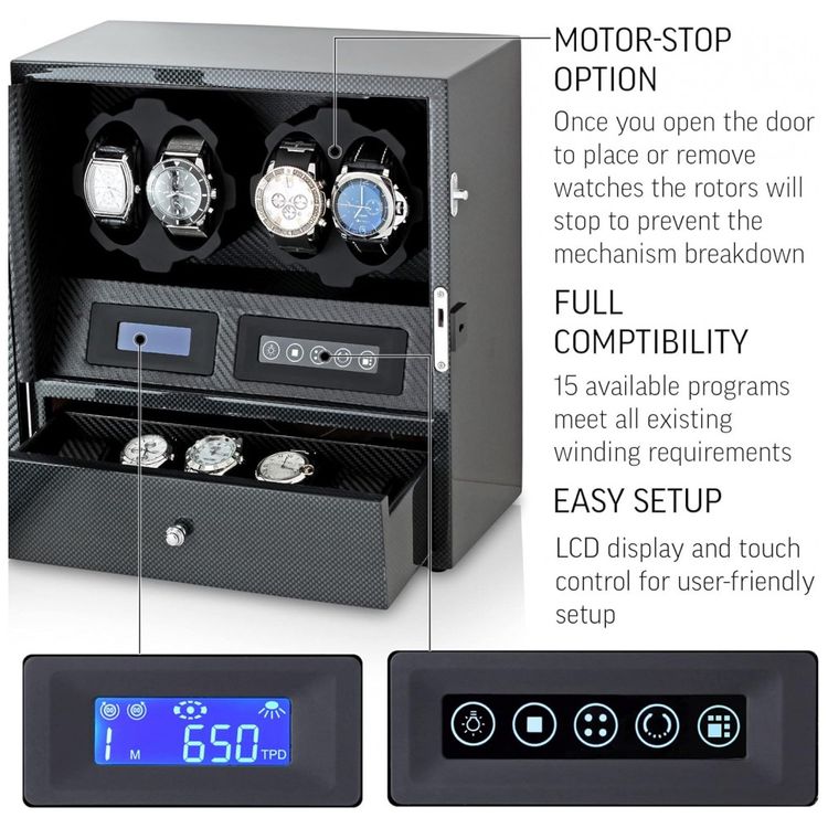 WATCH-WINDERS-Caixa-Estojo-Rotativo-Automatico-para-foto-4