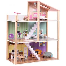Wooden-Casa-de-Bonecas-de-Madeira-com-17-Acessorios-3-foto-0