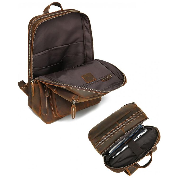 Lannsyne-Mochila-Unissex-de-Couro-para-Laptop--Marrom-foto-3