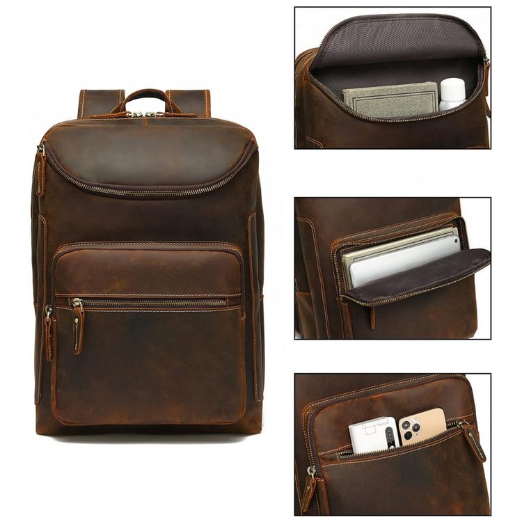 Lannsyne-Mochila-Unissex-de-Couro-para-Laptop--Marrom-foto-4