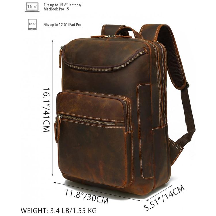 Lannsyne-Mochila-Unissex-de-Couro-para-Laptop--Marrom-foto-5