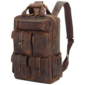 POLARE-Mochila-Unissex-de-Couro-para-Laptop--Marrom-foto-0