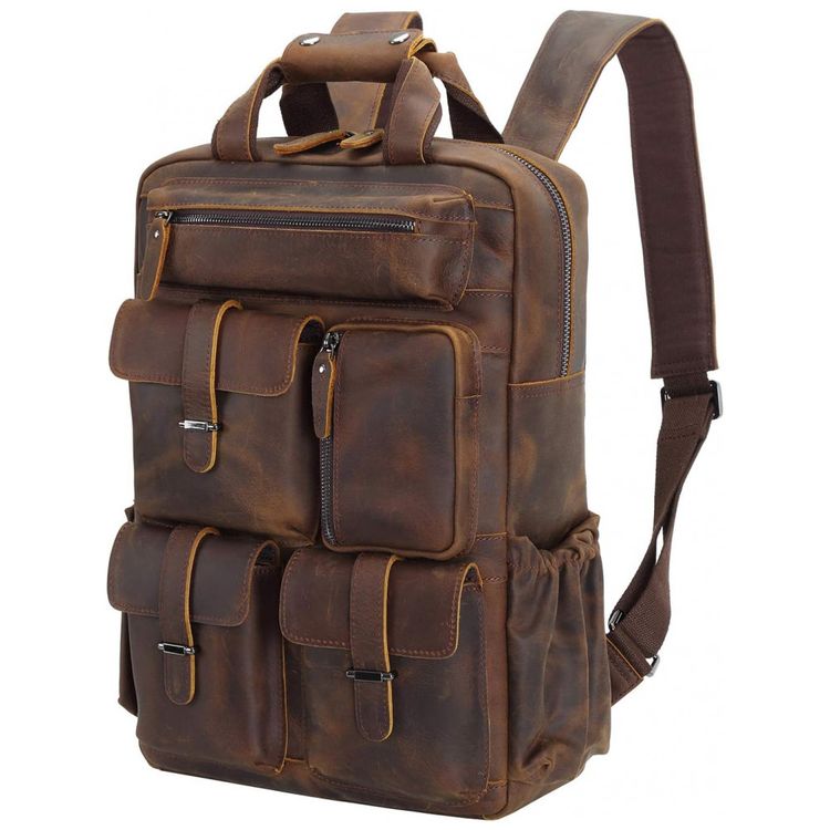 POLARE-Mochila-Unissex-de-Couro-para-Laptop--Marrom-foto-0