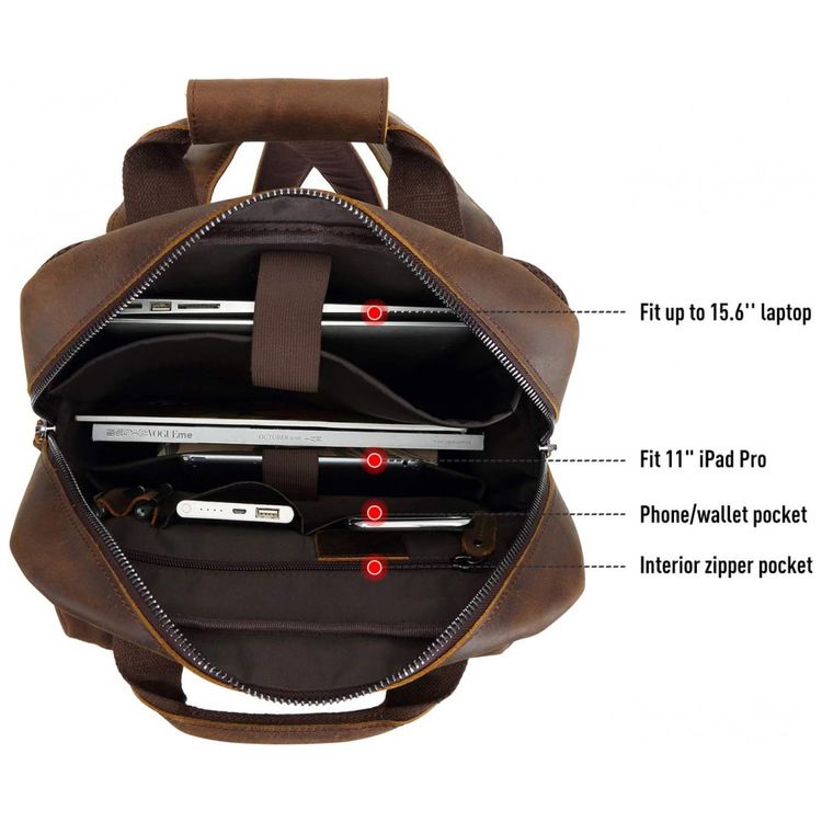 POLARE-Mochila-Unissex-de-Couro-para-Laptop--Marrom-foto-4