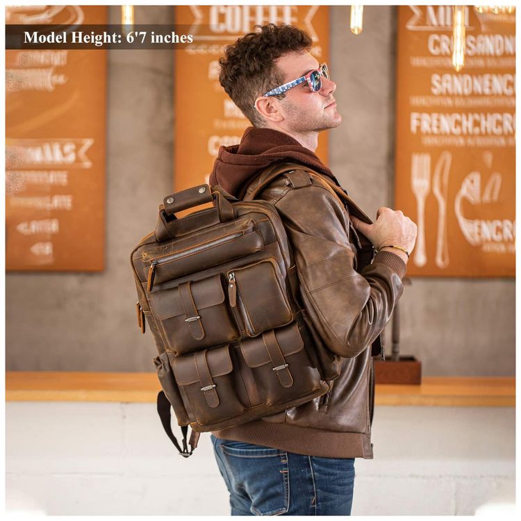 POLARE-Mochila-Unissex-de-Couro-para-Laptop--Marrom-foto-5