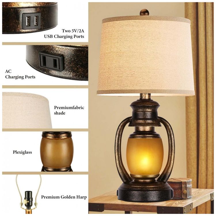 Kit-2-Luminarias-de-Mesa-Vintage-em-Metal-e-Abajur-de-foto-2