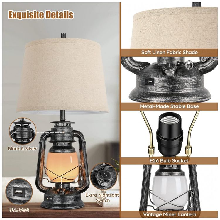 Kit-2-Luminarias-de-Mesa-Vintage-em-Metal-e-Abajur-de-foto-4