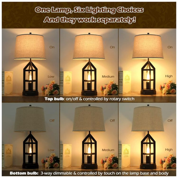Kit-2-Luminarias-de-Mesa-Vintage-em-Metal-e-Abajur-de-foto-1