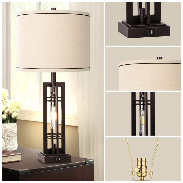 Kit-2-Luminarias-de-Mesa-Vintage-em-Metal-e-Abajur-de-foto-3