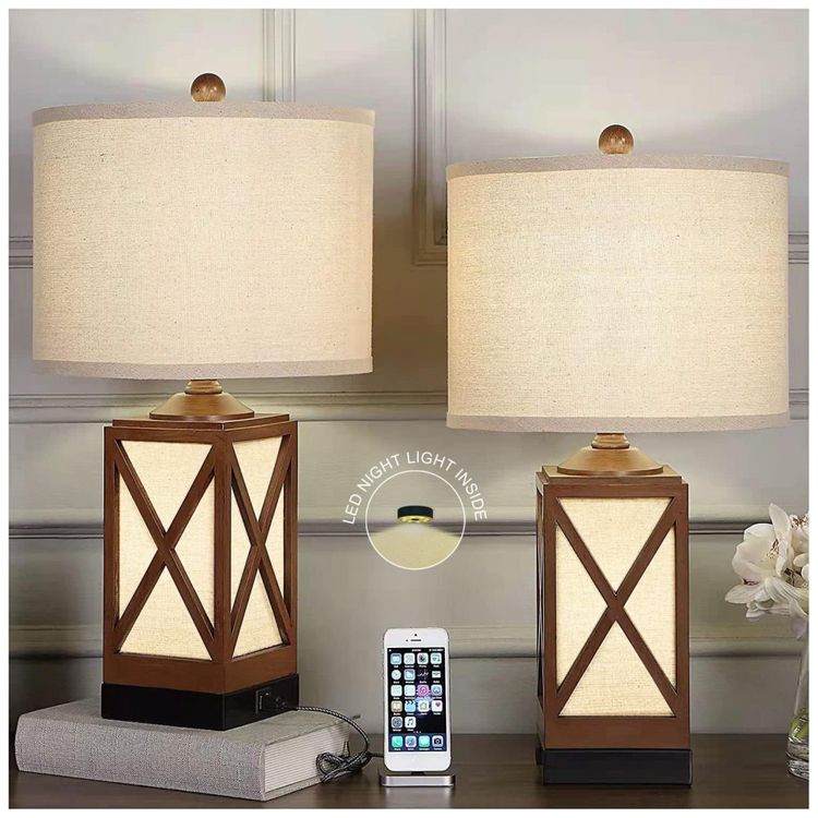 Kit-2-Luminarias-de-Mesa-Vintage-em-Metal-e-Abajur-de-foto-0