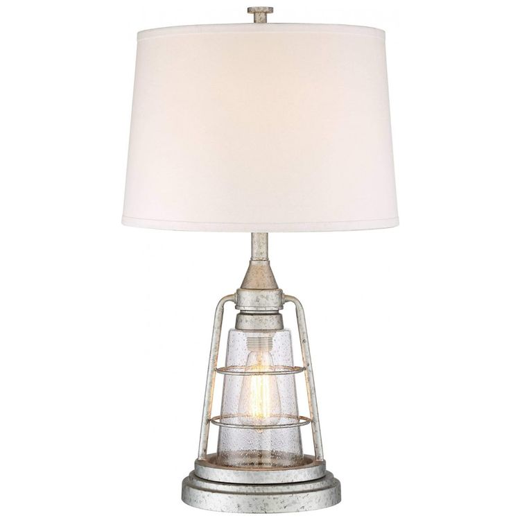 Luminaria-de-Mesa-Vintage-em-Metal-e-Abajur-de-Tecido-foto-1