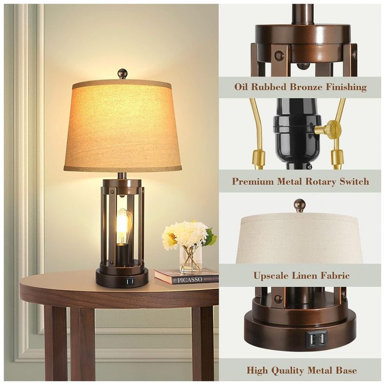 Kit-2-Luminarias-de-Mesa-Vintage-em-Metal-e-Abajur-de-foto-5