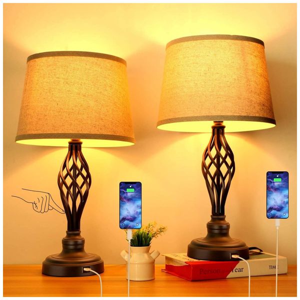 Kit-2-Luminarias-de-Mesa-Moderna-em-Metal-com-USB-e-Abajur-foto-0