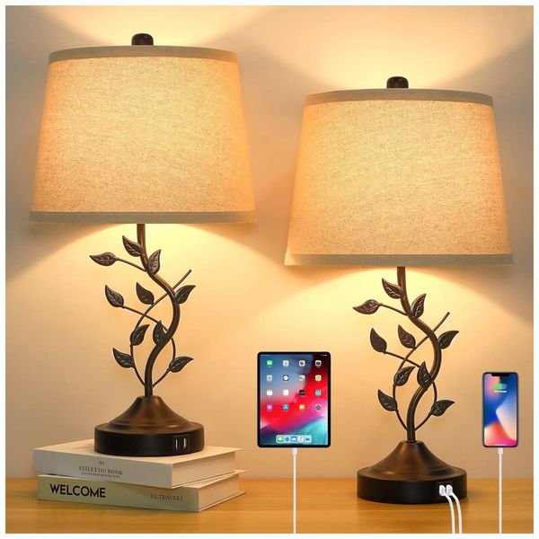 Kit-2-Luminarias-de-Mesa-Vintage-em-Metal-e-Abajur-de-foto-0