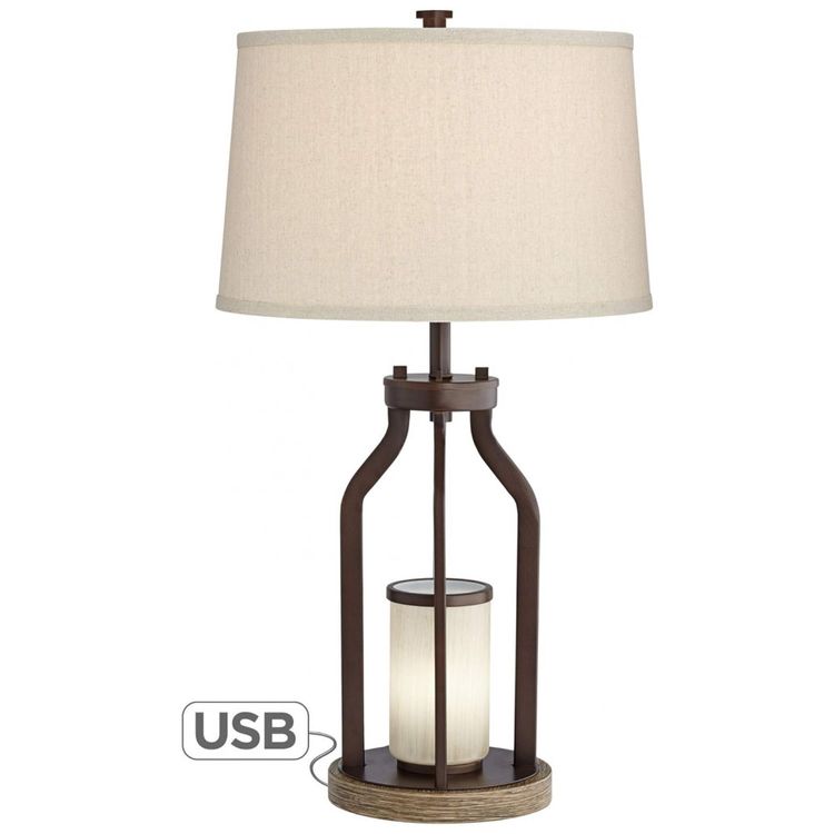 Luminaria-de-Mesa-Vintage-em-Metal-e-Abajur-de-Tecido-foto-1