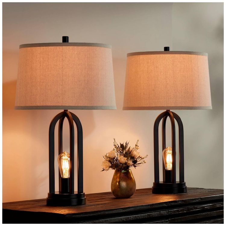 Kit-2-Luminarias-de-Mesa-Vintage-em-Metal-e-Abajur-de-foto-4