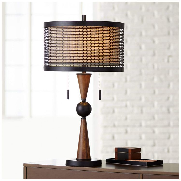 Luminaria-de-Mesa-Classica-em-Metal-e-Abajur-de-Tecido-foto-0