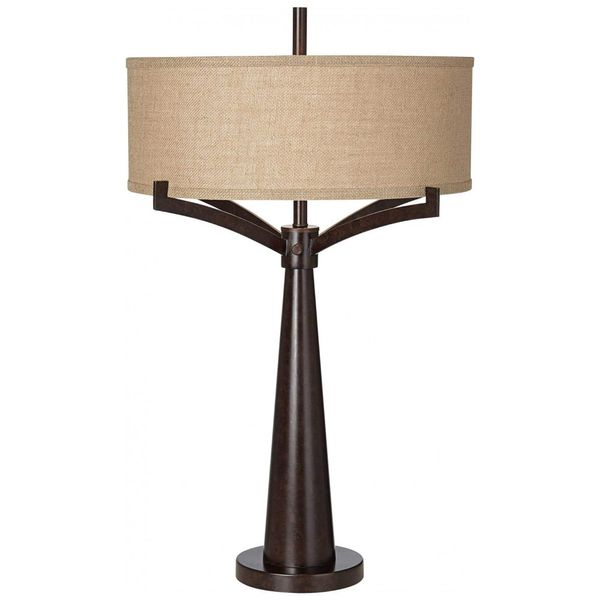 Luminaria-de-Mesa-Vintage-em-Metal-e-Abajur-de-Tecido-foto-0