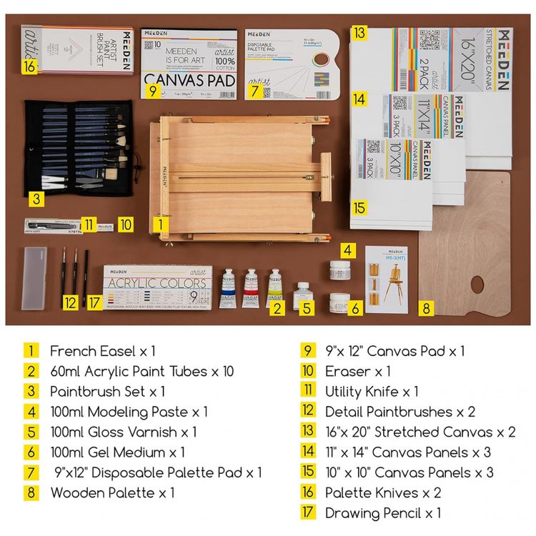 Kit-de-Pintura-Conjunto-Artistico-com-15-Tintas-MEEDEN-foto-1