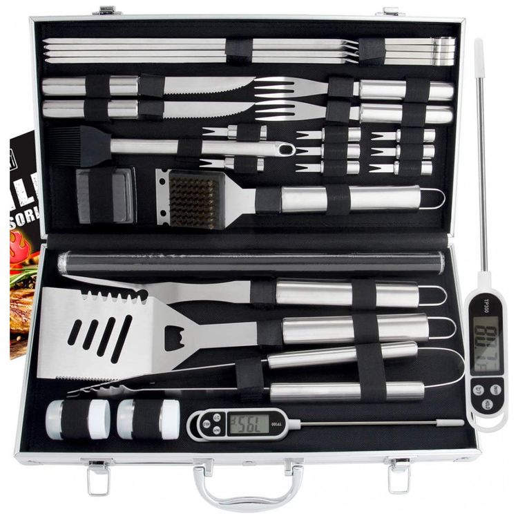 Kit-Churrasco-na-Grelha-28-Pecas-de-Aco-Inoxidavel-e-foto-0