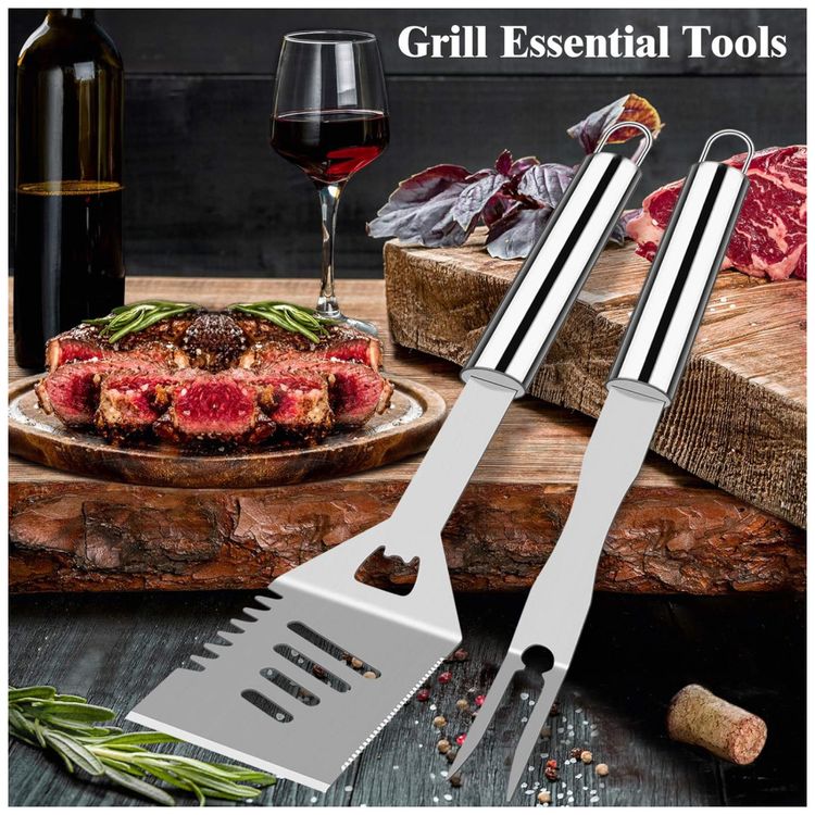 Kit-Churrasco-na-Grelha-25-Pecas-de-Aco-Inoxidavel-e-Escova-foto-1